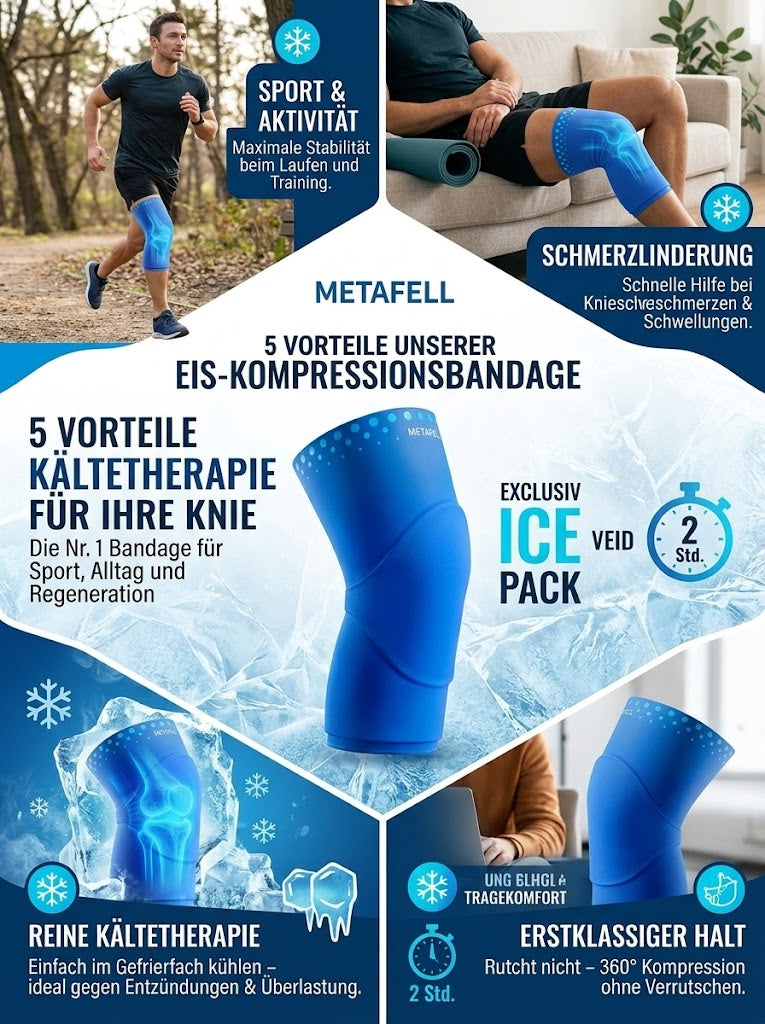 Knie-Kühlbandage – Elastische Kälte-Kompressionsbandage für das Knie